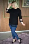 KADIN SİYAH BÜYÜK BEDEN KOLLARI ETEĞİ TÜLLÜ LİKRALI VİSKON BLUZ