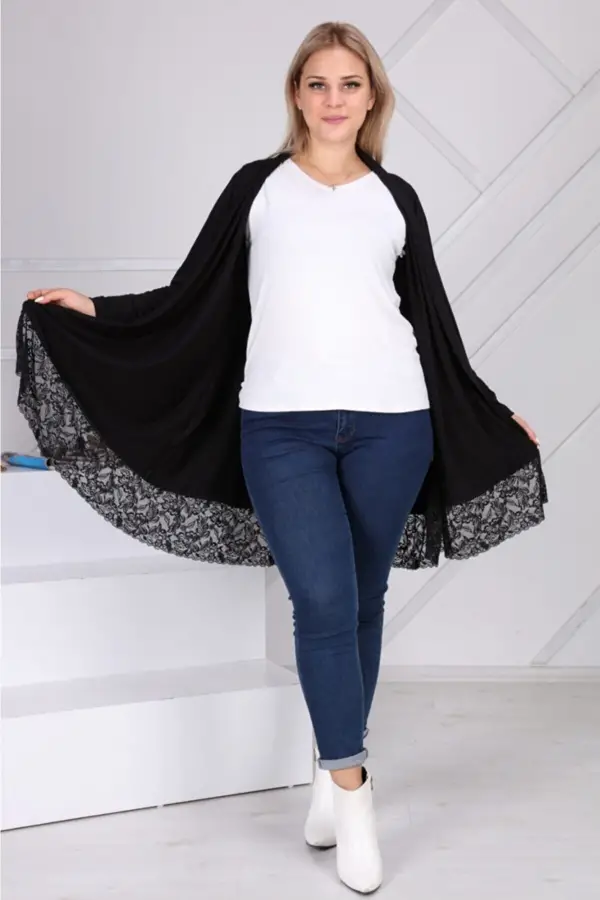 KADIN SİYAH BÜYÜK BEDEN ETEĞİ GÜPÜR LİKRALI VİSKON HIRKA