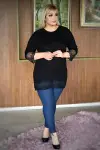 KADIN SİYAH BÜYÜK BEDEN KOLLARI ETEĞİ TÜLLÜ LİKRALI VİSKON BLUZ