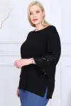 KADIN SİYAH BÜYÜK BEDEN KOLLARI İSPANYOL PAYETLİ SARKITLI LİKRALI VİSKON BLUZ