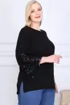 KADIN SİYAH BÜYÜK BEDEN KOLLARI İSPANYOL PAYETLİ SARKITLI LİKRALI VİSKON BLUZ