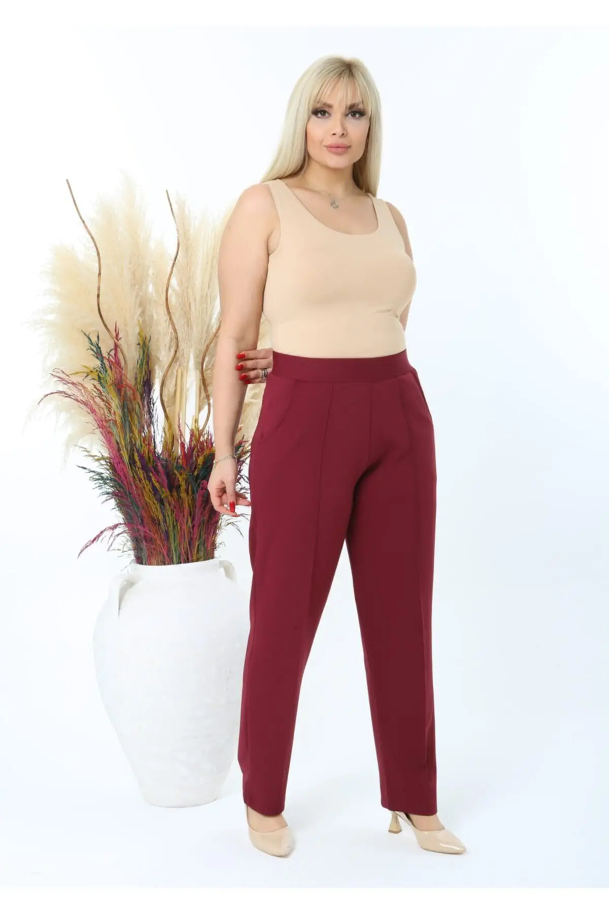 KADIN BÜYÜK BEDEN CEPLİ YÜKSEK BEL ESNEK MİRA PANTOLON