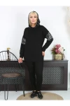 KADIN BÜYÜK BEDEN KAPŞONLU PUL PAYET DETAY ESNEK SWEATSHIRT