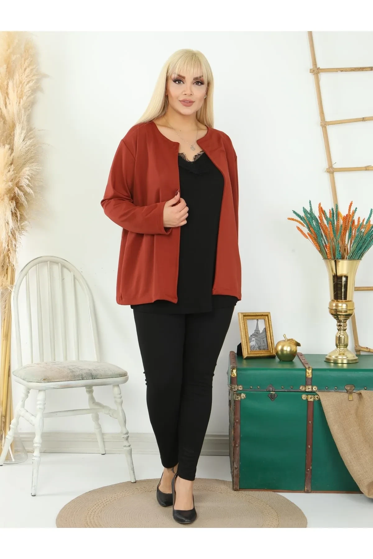 KADIN BÜYÜK BEDEN YAKASI KOPÇALI KREP ABİYE HIRKA