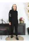 KADIN BÜYÜK BEDEN KAPŞONLU PUL PAYET DETAY ESNEK SWEATSHIRT