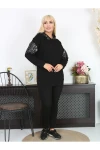 KADIN BÜYÜK BEDEN KAPŞONLU PUL PAYET DETAY ESNEK SWEATSHIRT