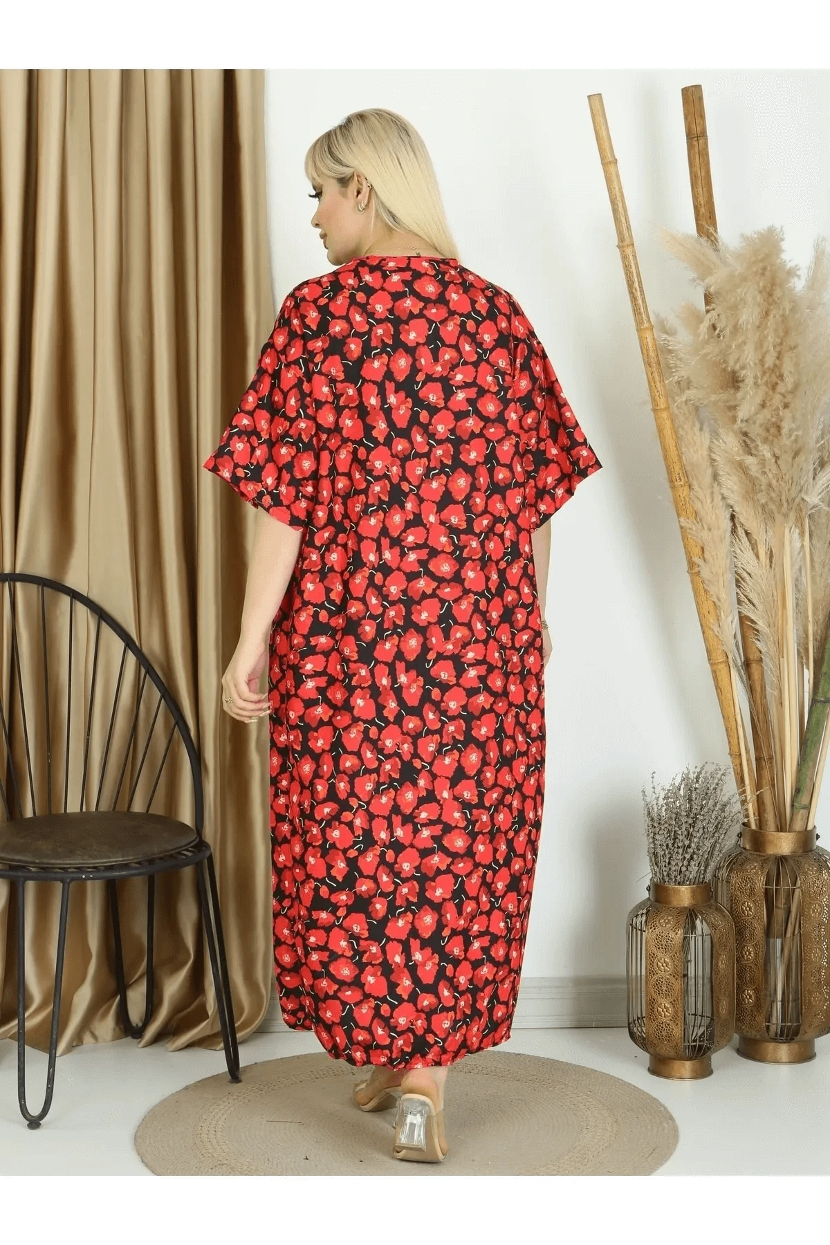 KADIN BÜYÜK BEDEN CEPLİ V YAKA DOKUMA ANGEL ELBİSE (KEMER DAHİL DEĞİL)