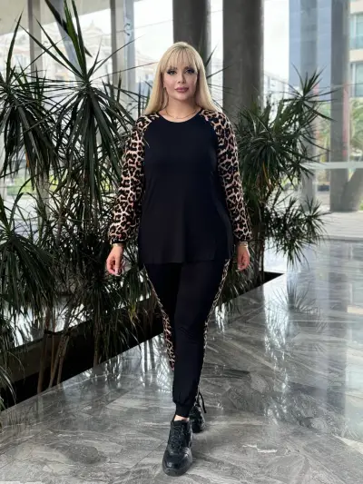KADIN BÜYÜK BEDEN BELİ LASTİKLİ REGLAN KOL ESNEK EŞOFMAN TAKIMI