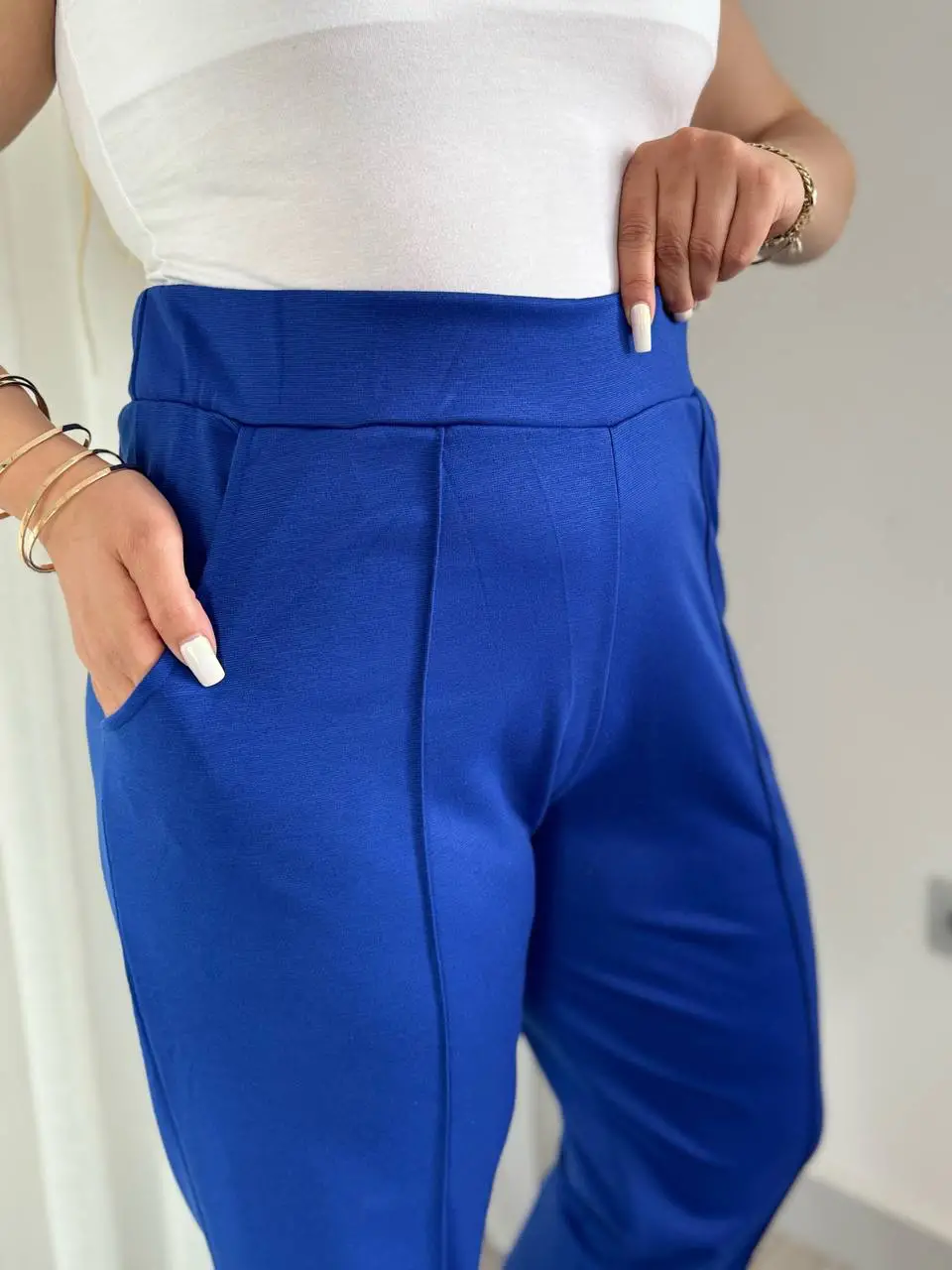 KADIN BÜYÜK BEDEN BELİ LASTİKLİ YÜKSEK BEL LİKRALI ÇELİK İNTERLOK PANTOLON