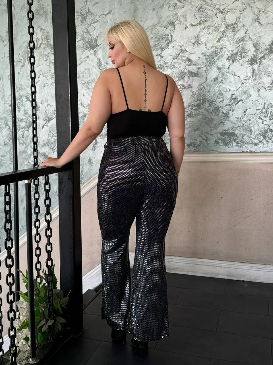 KADIN BÜYÜK BEDEN PAYET DETAY İSPANYOL PAÇA PANTOLON