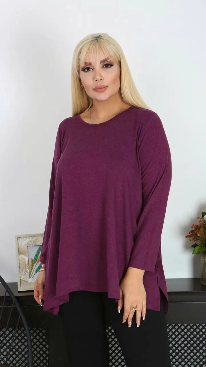 KADIN BÜYÜK BEDEN YIRTMAÇLI SALAŞ YÜNLÜ VİSKON TUNİK