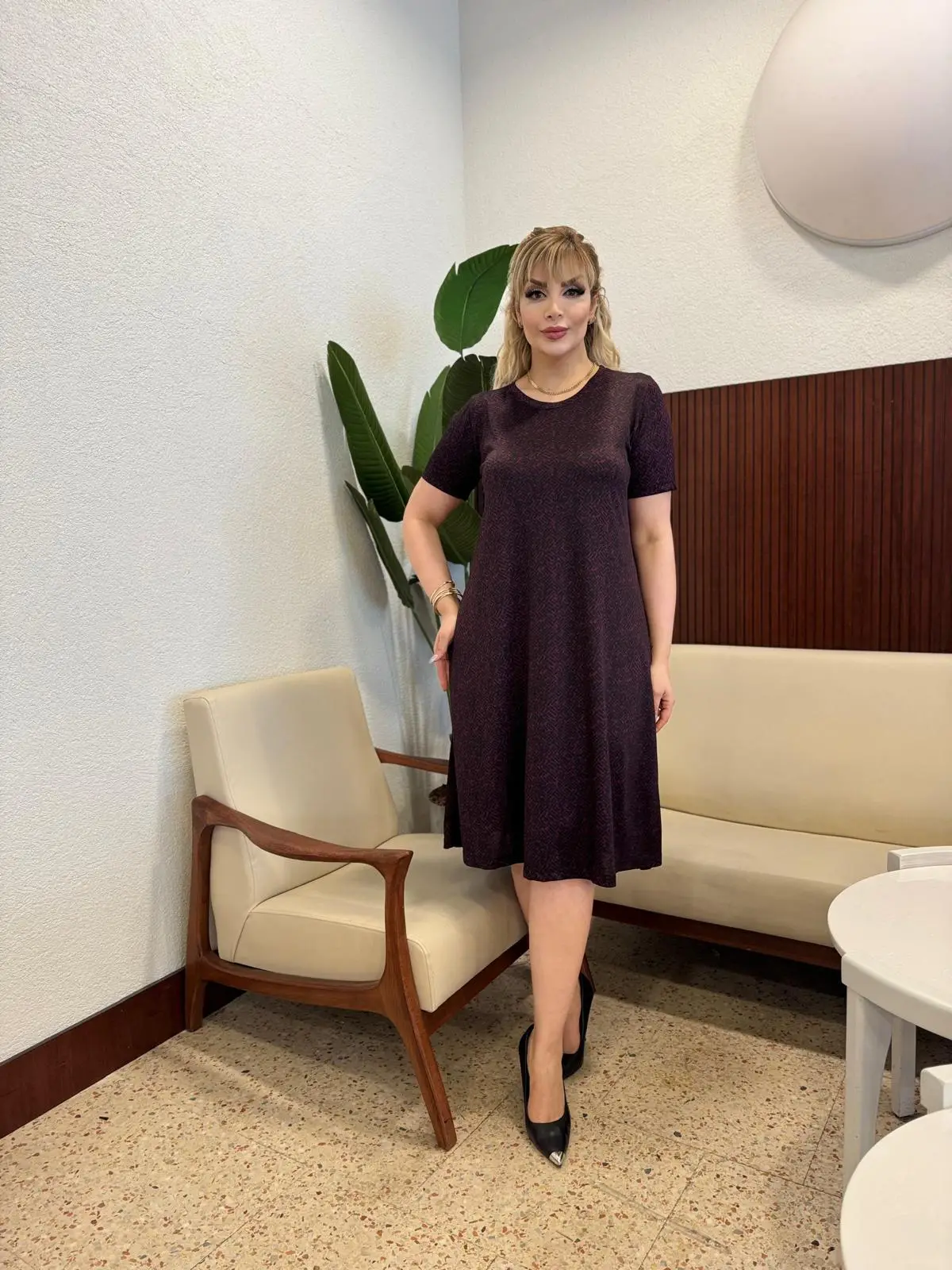 KADIN BÜYÜK BEDEN KISA KOL ESNEK KREP ELBİSE