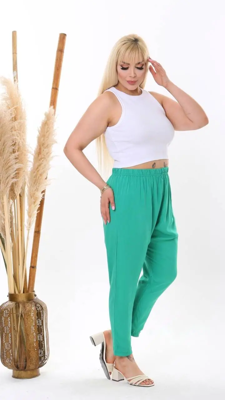 KADIN BÜYÜK BEDEN SALAŞ KESİM DOKUMA PANTOLON