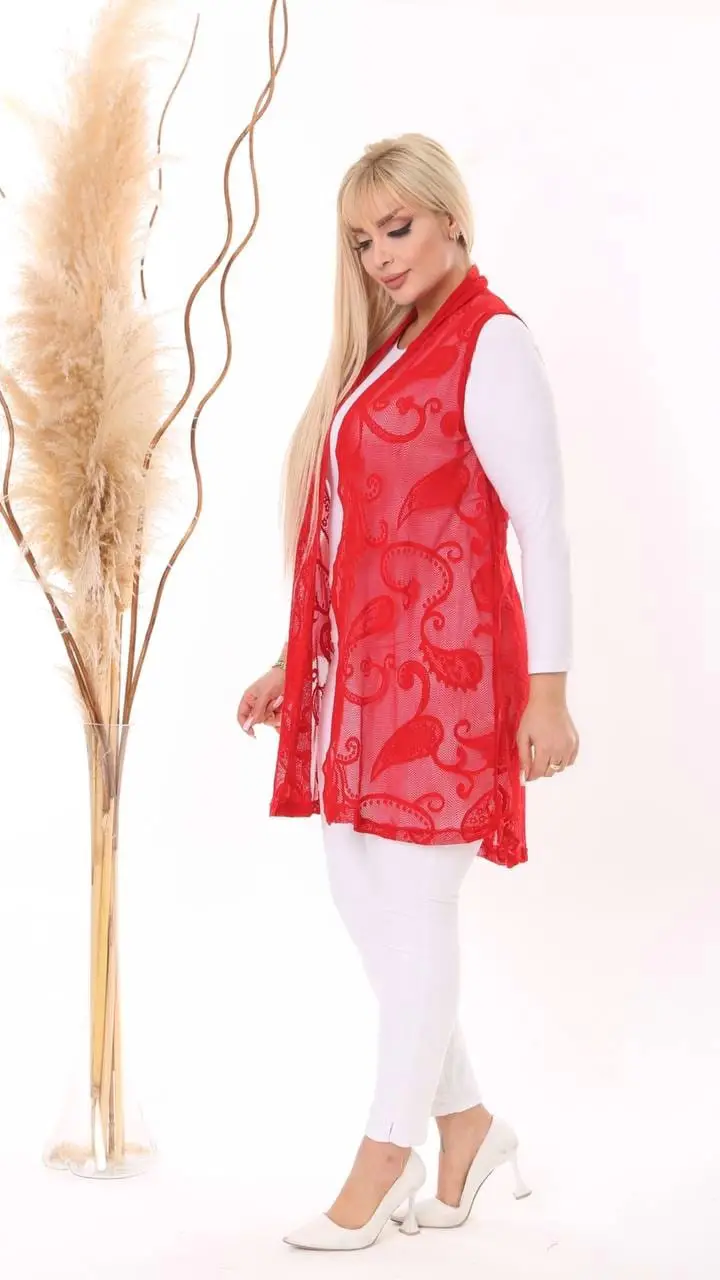 KADIN BÜYÜK BEDEN DESENLİ DANTEL YELEK