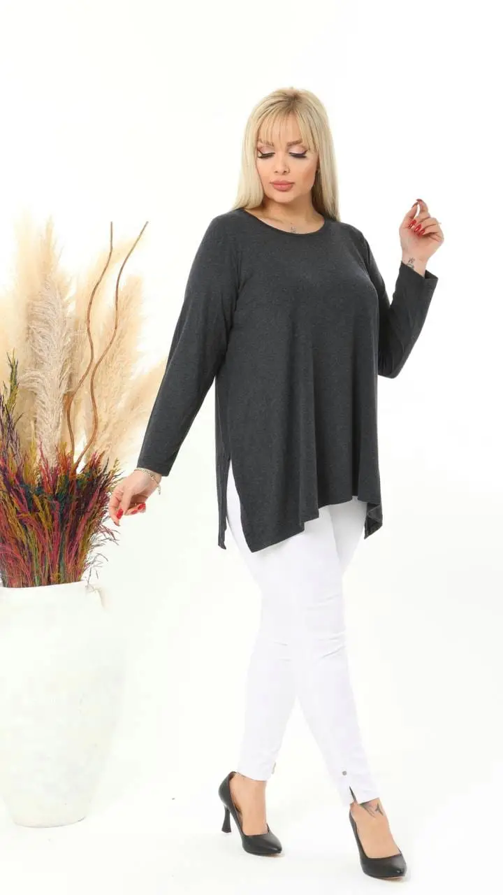 KADIN BÜYÜK BEDEN YIRTMAÇLI SALAŞ YÜNLÜ VİSKON TUNİK