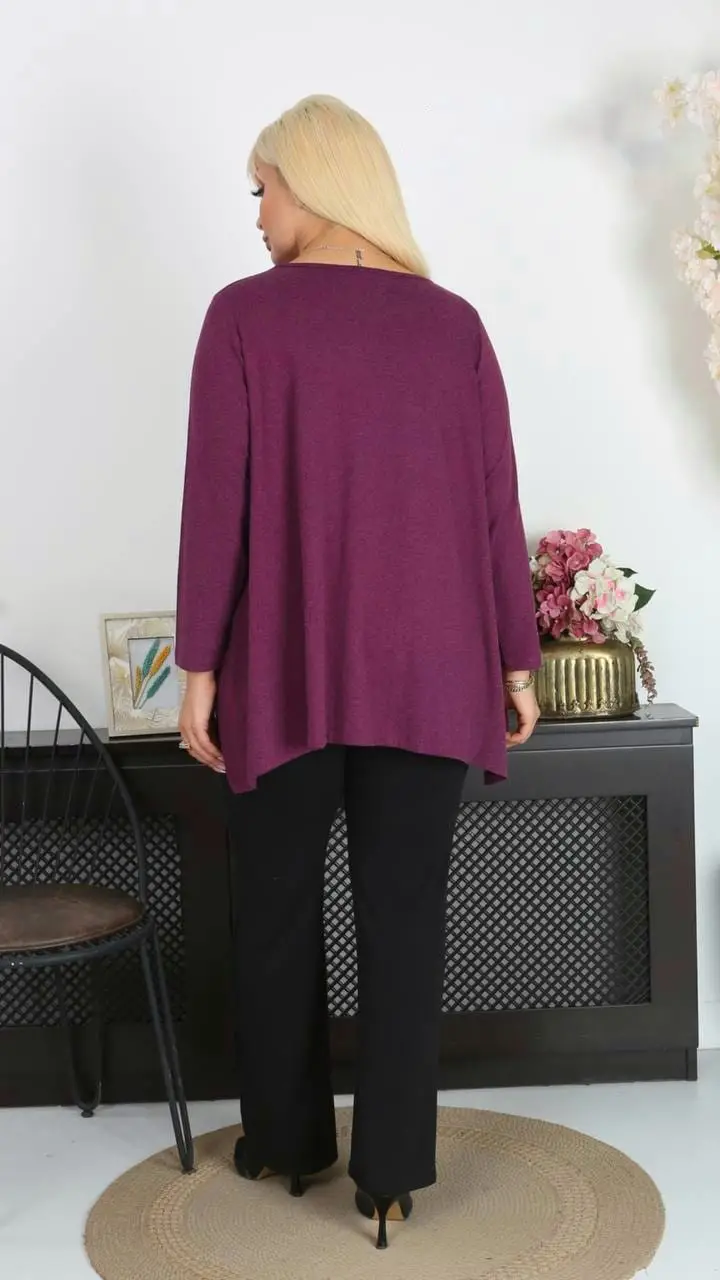 KADIN BÜYÜK BEDEN YIRTMAÇLI SALAŞ YÜNLÜ VİSKON TUNİK