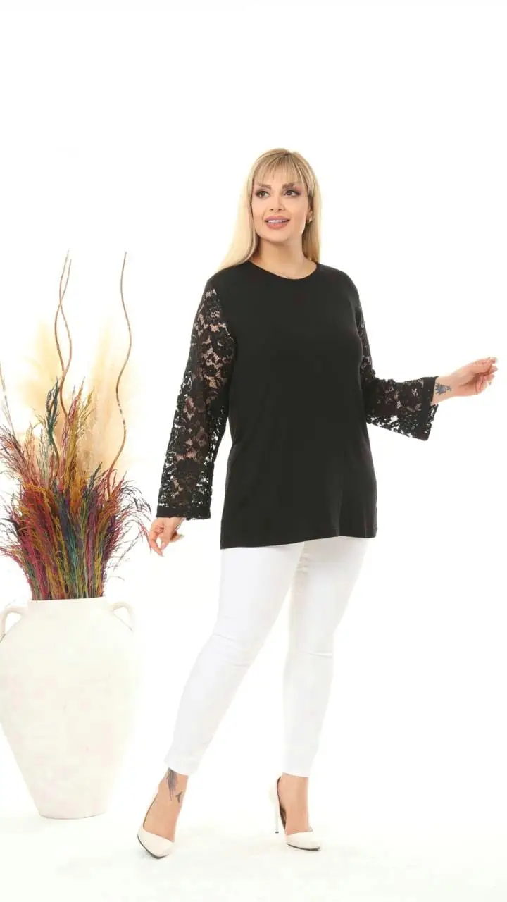 KADIN BÜYÜK BEDEN GÜPÜR KOL ESNEK VİSKON BLUZ