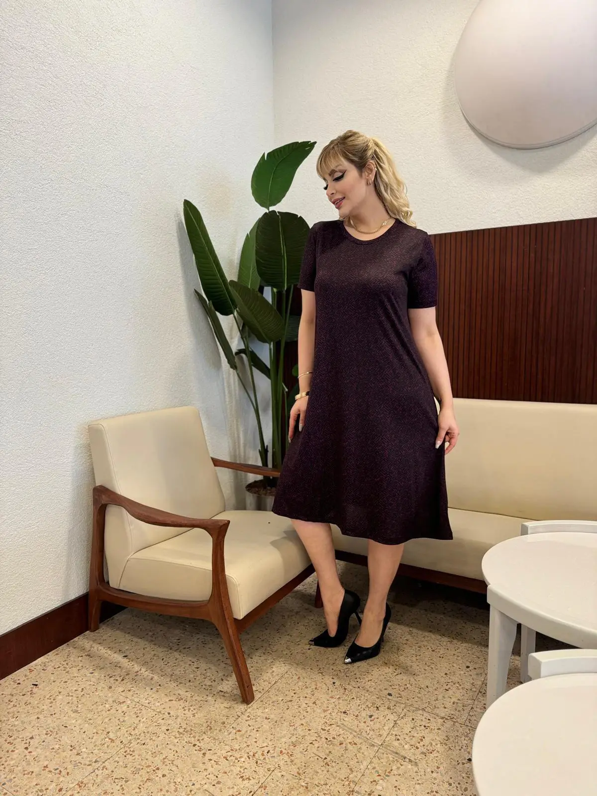 KADIN BÜYÜK BEDEN KISA KOL ESNEK KREP ELBİSE