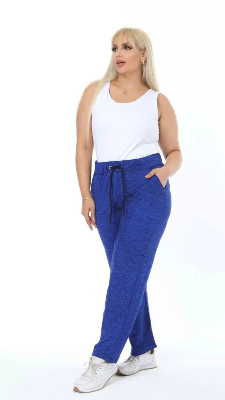 KADIN BÜYÜK BEDEN CEPLİ ÜTÜ ÇİZGİLİ ŞARDONLU 3 İPLİK EŞOFMAN ALT