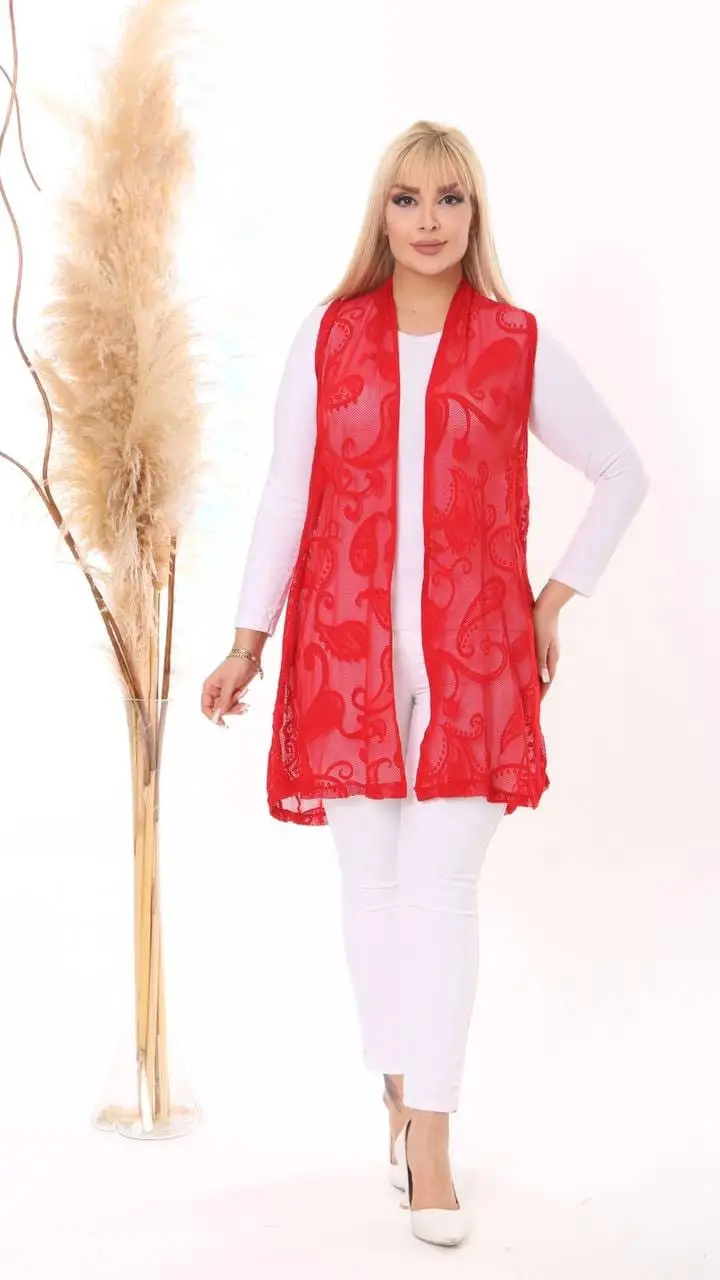 KADIN BÜYÜK BEDEN DESENLİ DANTEL YELEK