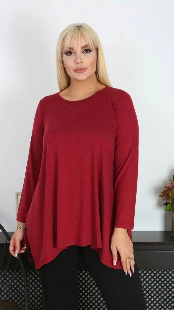 KADIN BÜYÜK BEDEN YIRTMAÇLI SALAŞ YÜNLÜ VİSKON TUNİK