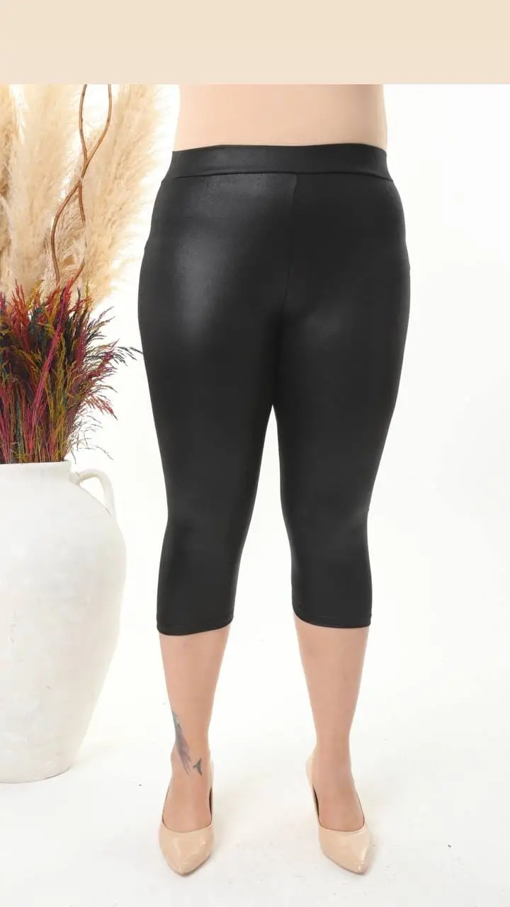 KADIN BÜYÜK BEDEN DERİ GÖRÜNÜMLÜ KAPRİ TAYT