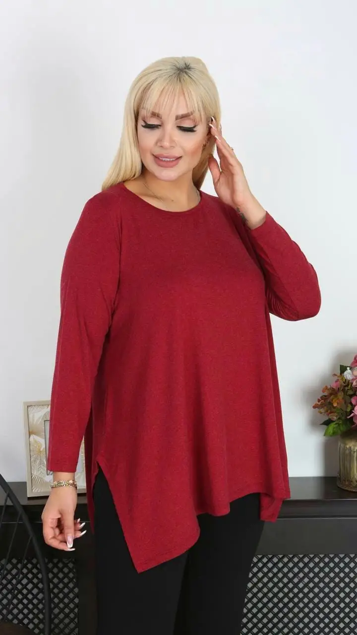 KADIN BÜYÜK BEDEN YIRTMAÇLI SALAŞ YÜNLÜ VİSKON TUNİK