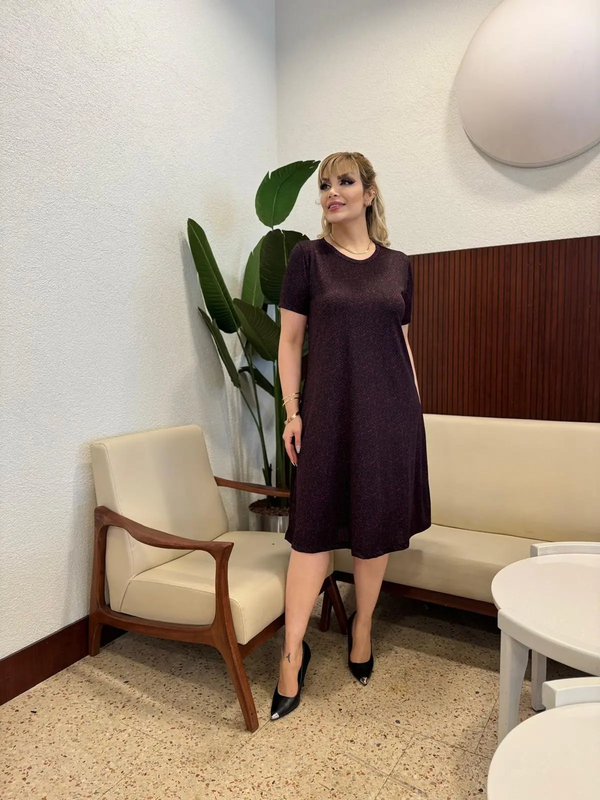 KADIN BÜYÜK BEDEN KISA KOL ESNEK KREP ELBİSE