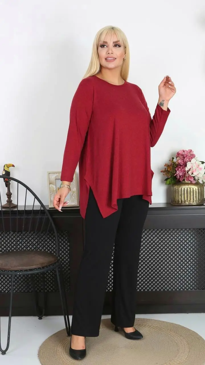 KADIN BÜYÜK BEDEN YIRTMAÇLI SALAŞ YÜNLÜ VİSKON TUNİK