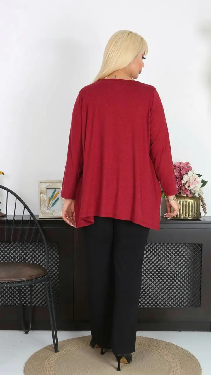KADIN BÜYÜK BEDEN YIRTMAÇLI SALAŞ YÜNLÜ VİSKON TUNİK