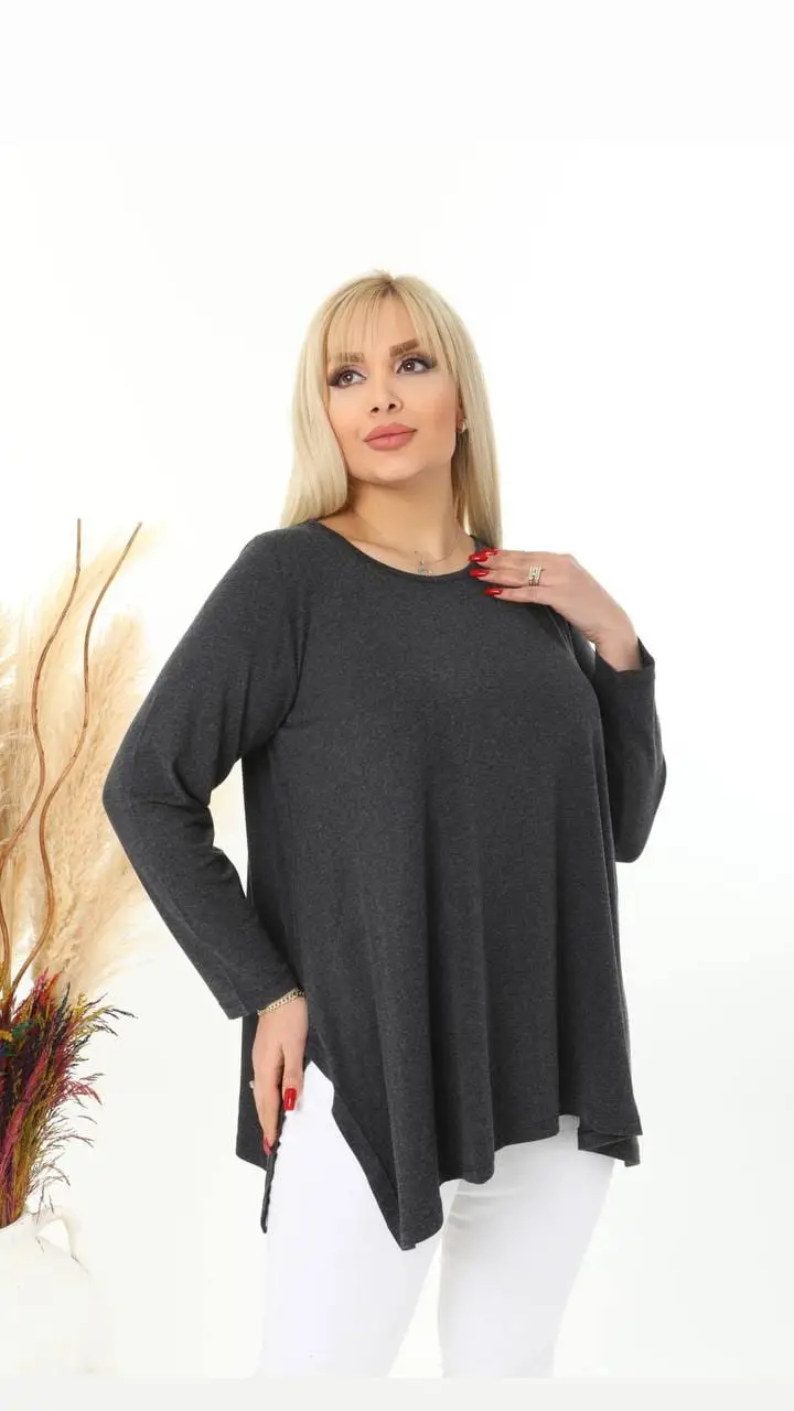 KADIN BÜYÜK BEDEN YIRTMAÇLI SALAŞ YÜNLÜ VİSKON TUNİK