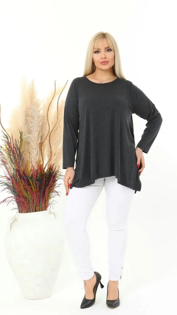 KADIN BÜYÜK BEDEN YIRTMAÇLI SALAŞ YÜNLÜ VİSKON TUNİK