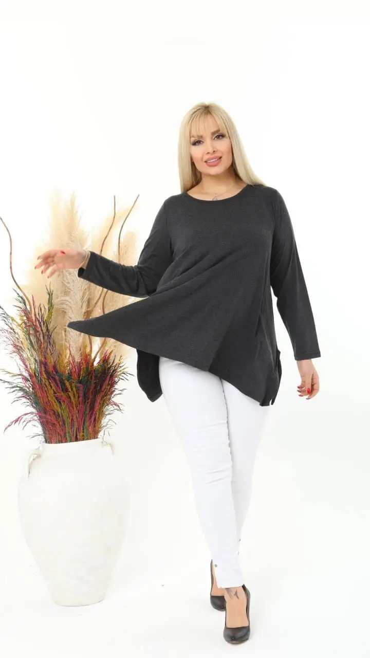 KADIN BÜYÜK BEDEN YIRTMAÇLI SALAŞ YÜNLÜ VİSKON TUNİK