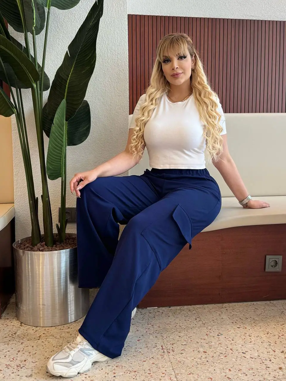 KADIN BÜYÜK BEDEN KARGO CEPLİ BELİ LASTİKLİ ESNEK KREP PANTOLON