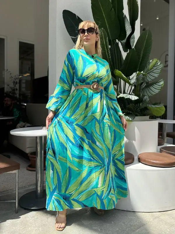 KADIN BÜYÜK BEDEN DÜĞMELİ YAKASI PATLI İSPANYOL KOL DOKUMA ELBİSE