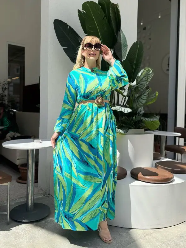 KADIN BÜYÜK BEDEN DÜĞMELİ YAKASI PATLI İSPANYOL KOL DOKUMA ELBİSE