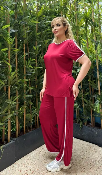 KADIN BÜYÜK BEDEN KOL DEKOLTE BEYAZ BİYE DETAY LİKRALI VİSKON TAKIM