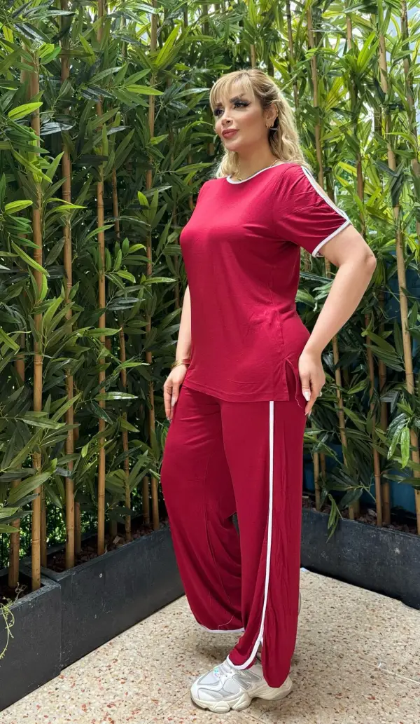 KADIN BÜYÜK BEDEN KOL DEKOLTE BEYAZ BİYE DETAY LİKRALI VİSKON TAKIM