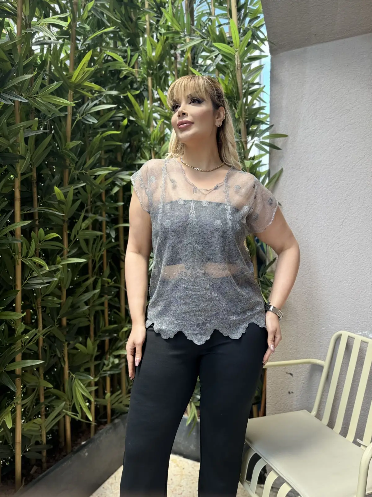 KADIN BÜYÜK BEDEN TRANSPARAN TÜL BLUZ