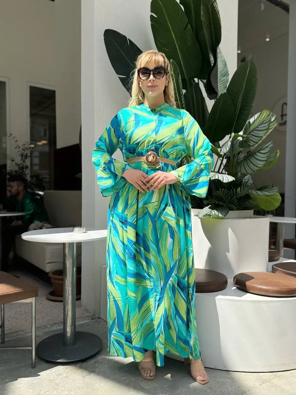 KADIN BÜYÜK BEDEN DÜĞMELİ YAKASI PATLI İSPANYOL KOL DOKUMA ELBİSE