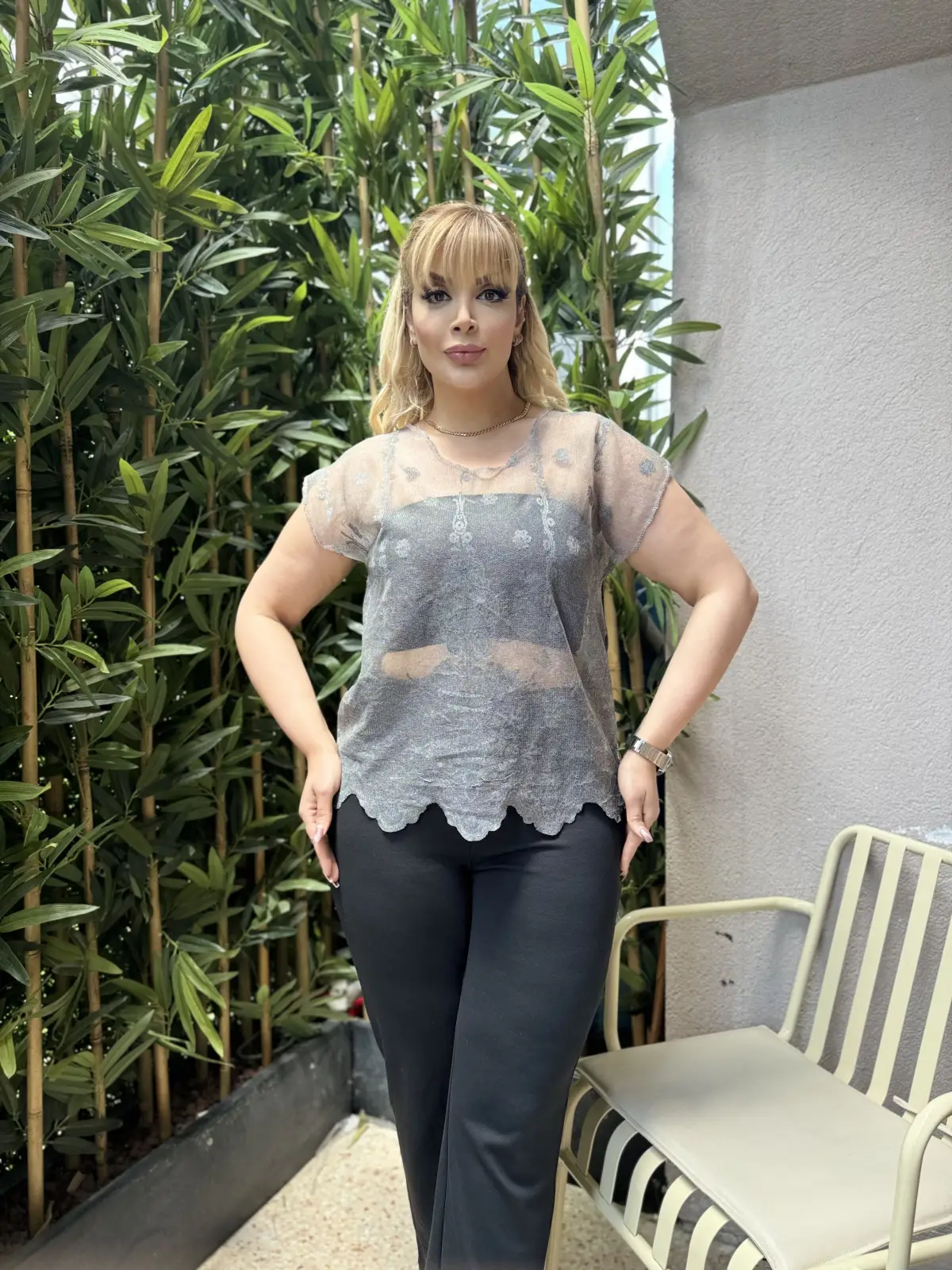 KADIN BÜYÜK BEDEN TRANSPARAN TÜL BLUZ