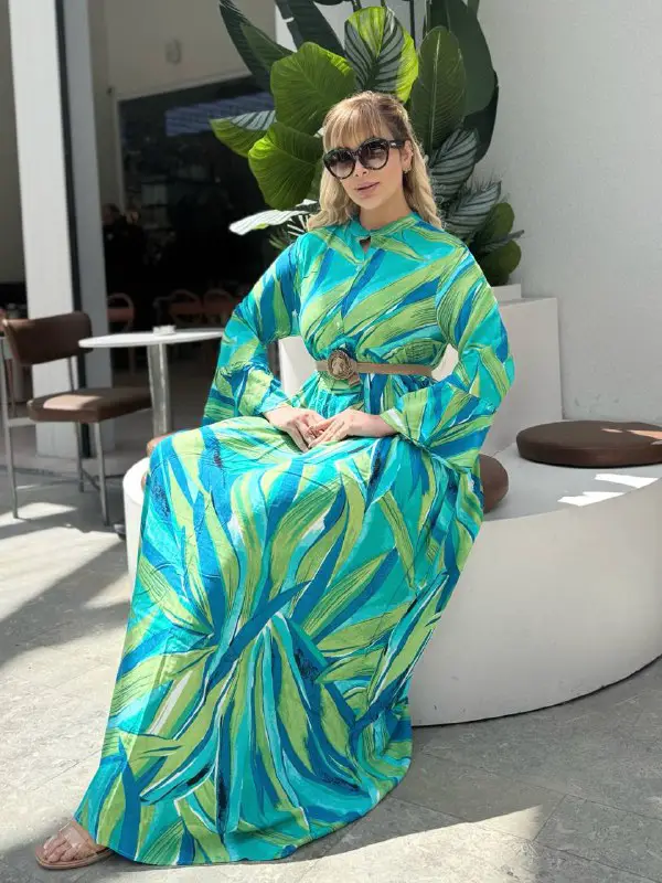 KADIN BÜYÜK BEDEN DÜĞMELİ YAKASI PATLI İSPANYOL KOL DOKUMA ELBİSE