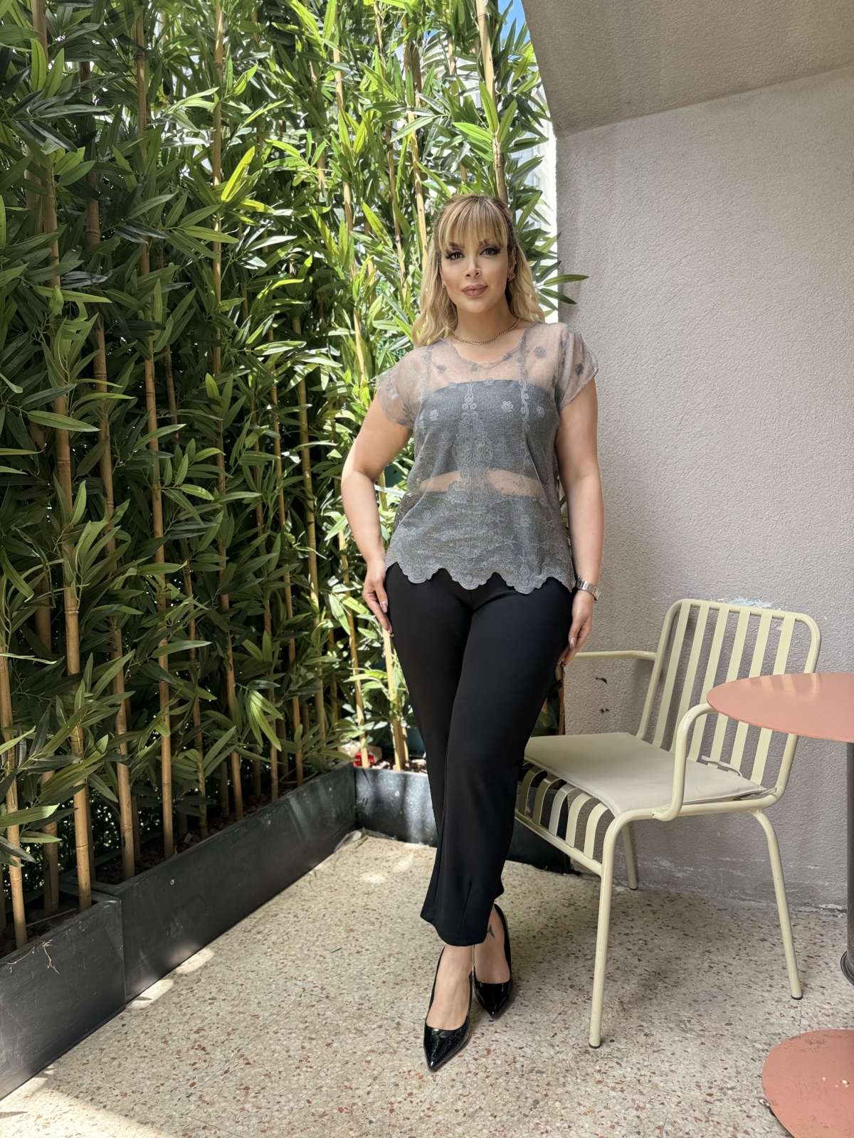 KADIN BÜYÜK BEDEN TRANSPARAN TÜL BLUZ