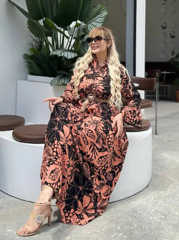 KADIN BÜYÜK BEDEN DÜĞMELİ YAKASI PATLI İSPANYOL KOL DOKUMA ELBİSE