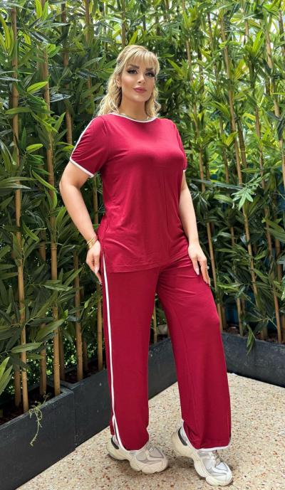 KADIN BÜYÜK BEDEN KOL DEKOLTE BEYAZ BİYE DETAY LİKRALI VİSKON TAKIM