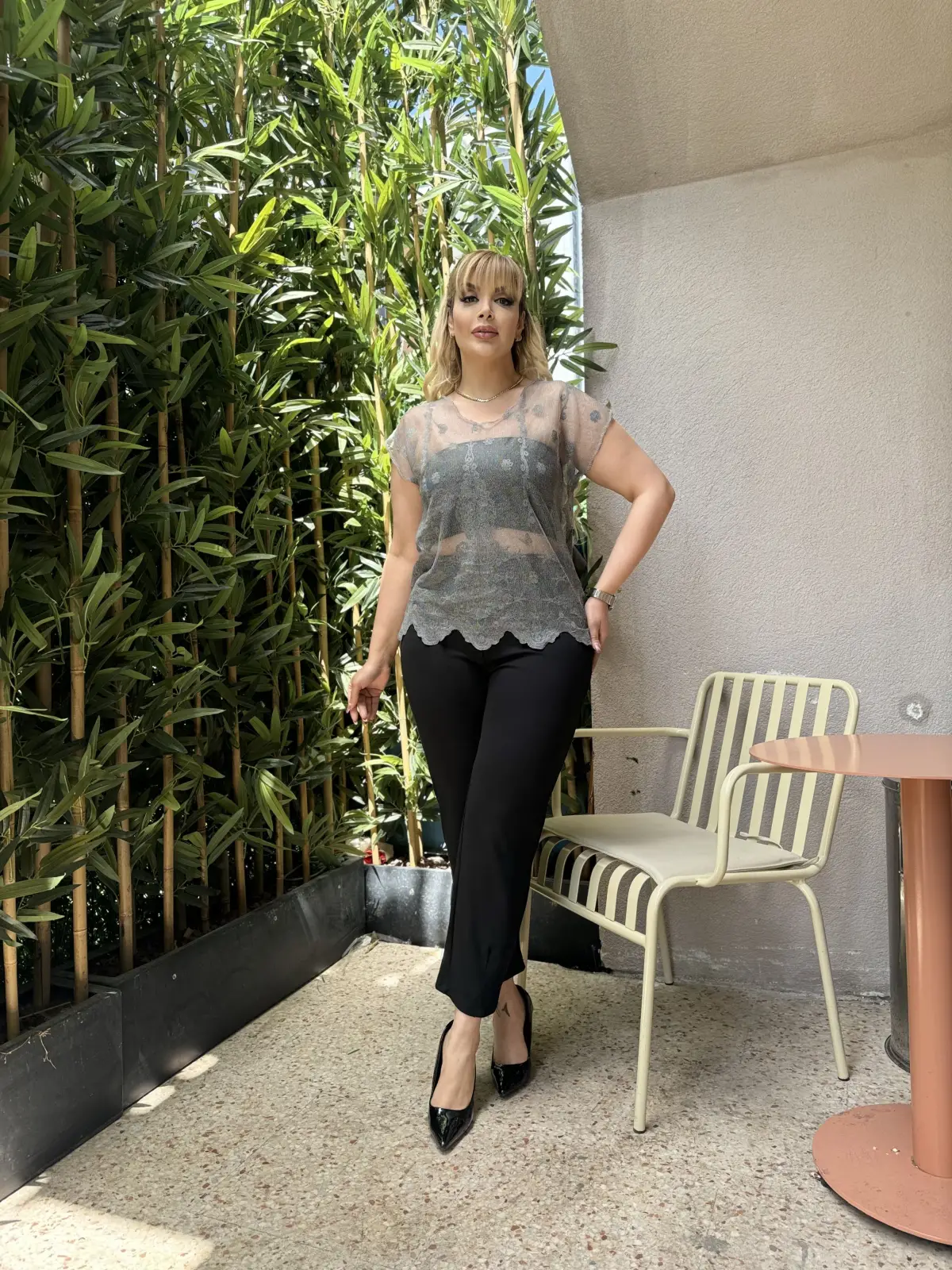 KADIN BÜYÜK BEDEN TRANSPARAN TÜL BLUZ