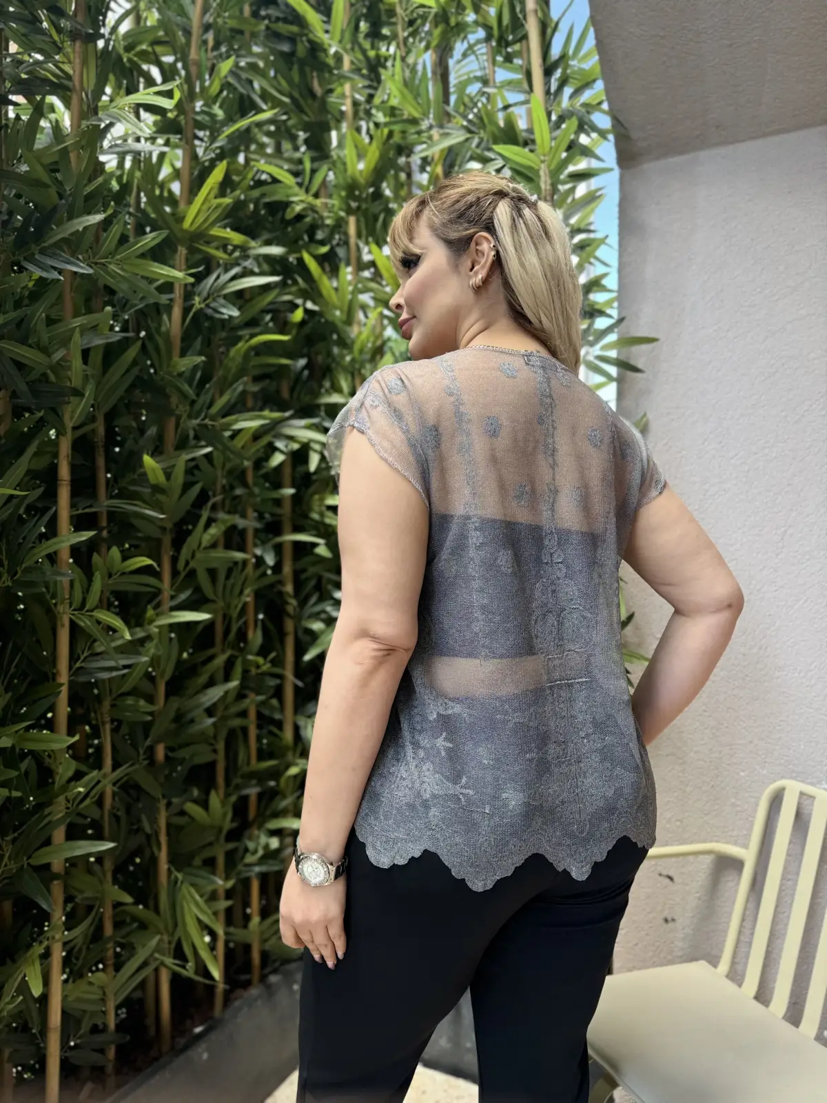 KADIN BÜYÜK BEDEN TRANSPARAN TÜL BLUZ