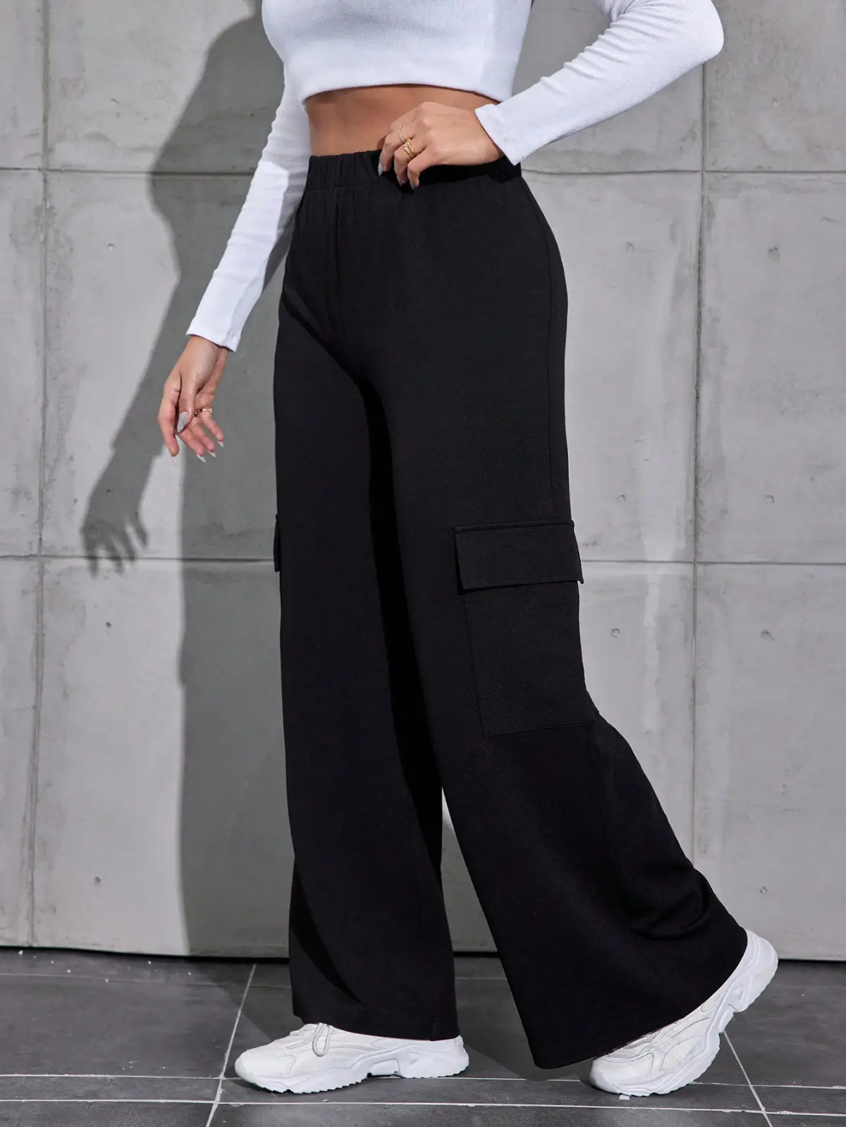  KADIN BÜYÜK BEDEN KARGO CEPLİ BELİ LASTİKLİ ESNEK KREP PANTOLON