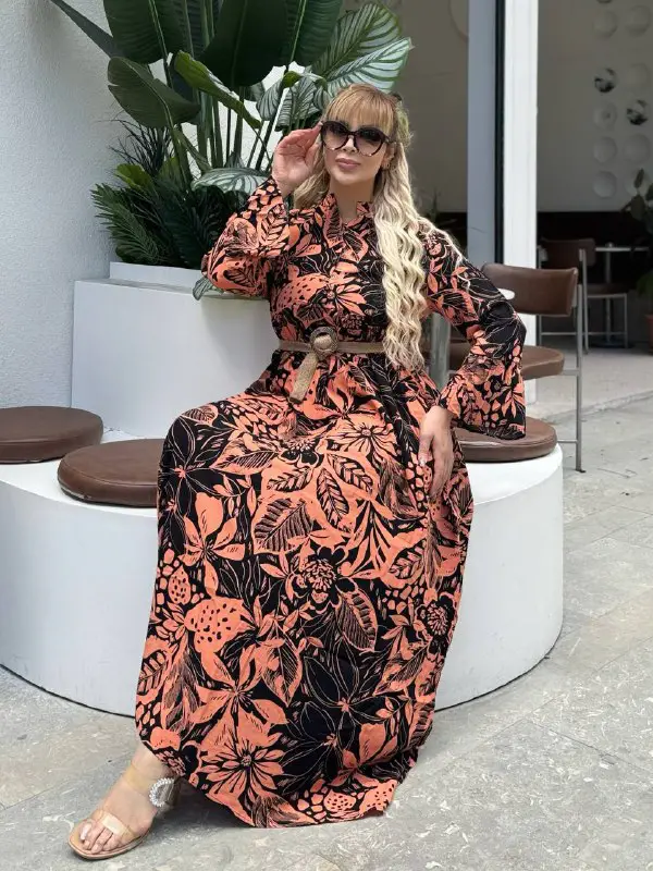 KADIN BÜYÜK BEDEN DÜĞMELİ YAKASI PATLI İSPANYOL KOL DOKUMA ELBİSE