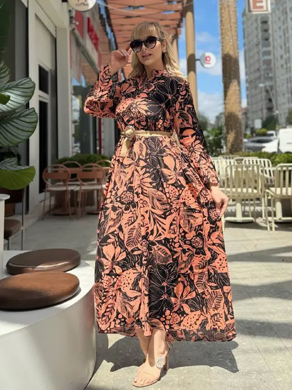 KADIN BÜYÜK BEDEN DÜĞMELİ YAKASI PATLI İSPANYOL KOL DOKUMA ELBİSE